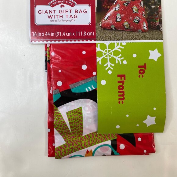 Holiday Time Giant Penguin Gift 36" x 44"  Bag With Tag For Large Gifts - Picture 3 of 4